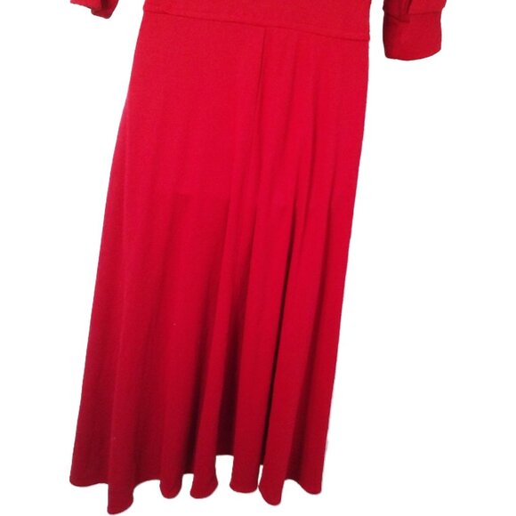 Vintage 80s Walden Classics Knit Shirtwaist Dress (12) Pockets Crew-Buttonup Red - Picture 9 of 11